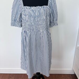Draper James Cam Smocked Dress in Blue Shirting Stripe (NWT)